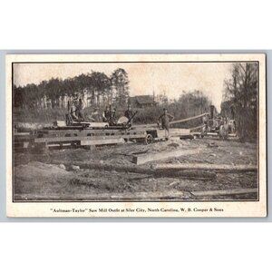Antique Postcard Siler City NC Aultman-Taylor Saw Mill Outfit Steam Engine 1910s